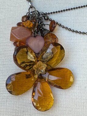 Y2K Asymmetrical Necklace with Glass Flower & Natural Stones